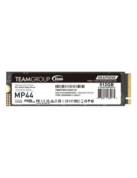 Team 512GB MP44 M.2 NVMe Gen4 SSD  M.2 2280  PCIe4  R/W 7300/4500 MB/s  Heat Dissipating Graphene Label