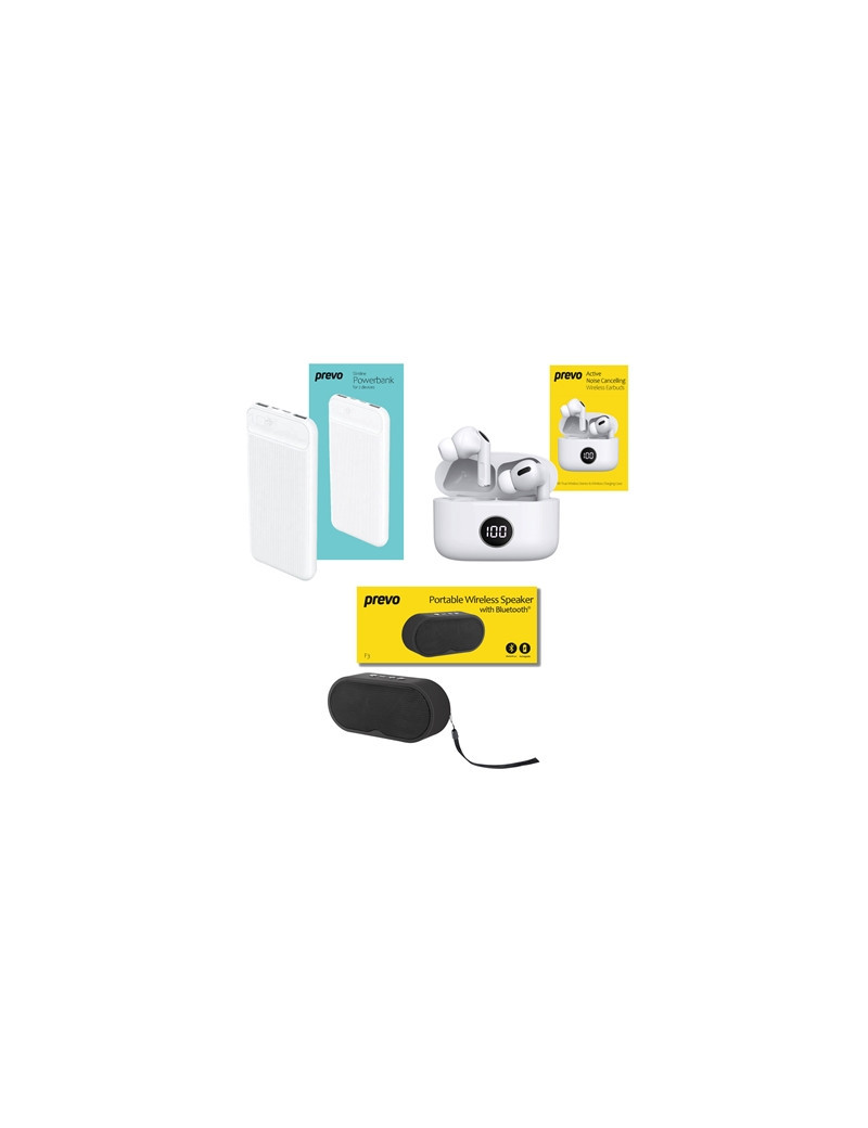 Prevo Travel & Holiday Entertainment Bundle with Active Noise Cancelling Earbuds  10000mAh Powerbank & Portable Wireless Speaker