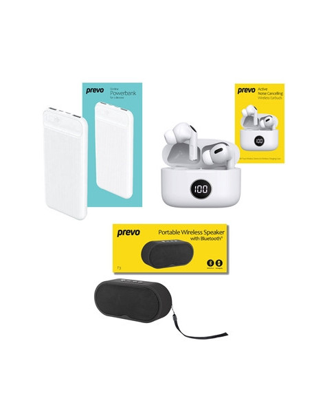 Prevo Travel & Holiday Entertainment Bundle with Active Noise Cancelling Earbuds  10000mAh Powerbank & Portable Wireless Speaker