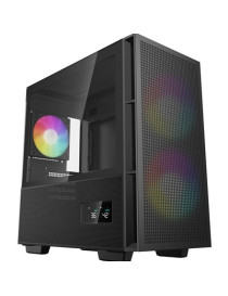 DeepCool CH360 Digital Gaming Case Black Mid Tower with Tempered Glass Side Window Panel  Advanced Cooling  USB 3.0/USB-C Ports  Pre-Installed Fans  Micro ATX/Mini-ITX