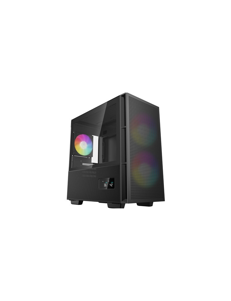 DeepCool CH360 Digital Gaming Case Black Mid Tower with Tempered Glass Side Window Panel  Advanced Cooling  USB 3.0/USB-C Ports  Pre-Installed Fans  Micro ATX/Mini-ITX