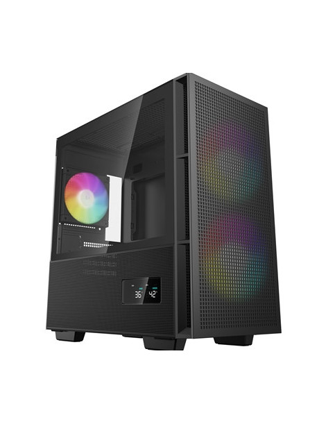 DeepCool CH360 Digital Gaming Case Black Mid Tower with Tempered Glass Side Window Panel  Advanced Cooling  USB 3.0/USB-C Ports  Pre-Installed Fans  Micro ATX/Mini-ITX