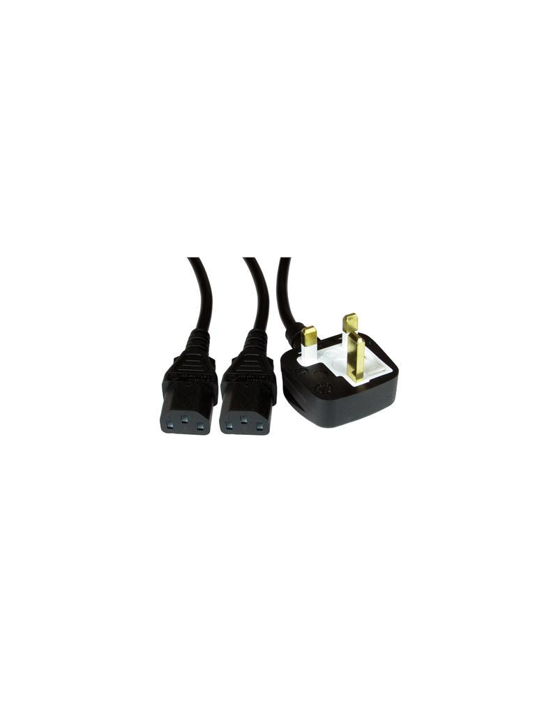 UK Mains to 2 x IEC Kettle 1.8m Black OEM Power Splitter Cable