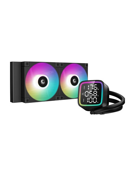 DeepCool LD 240 AIO Liquid CPU Cooler  Universal Socket  240mm Radiator  PWM 2400RPM Cooling Fans  Addressable RGB LED Lighting  Fully Customizable Infinity Mirror Cap Design  Digital Display