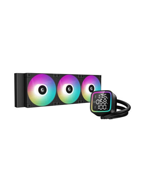 DeepCool LD 360 AIO Liquid CPU Cooler  Universal Socket  360mm Radiator  PWM 2400RPM Cooling Fans  Addressable RGB LED Lighting  Fully Customizable Infinity Mirror Cap Design  Digital Display