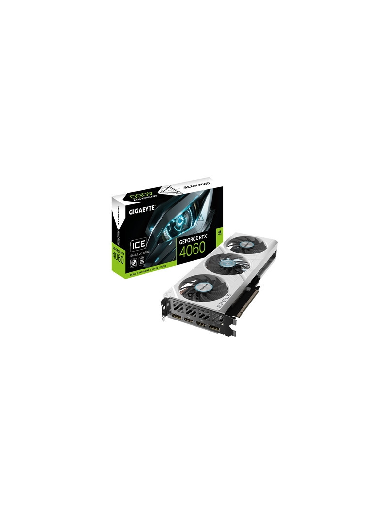 Gigabyte NVIDIA GeForce RTX 4060 EAGLE OC ICE 8G Graphics Card  8GB GDDR6  3072 CUDA Cores  2505 MHz Core Clock  Triple Fan  White  2x DisplayPorts / 2x HDMI Ports