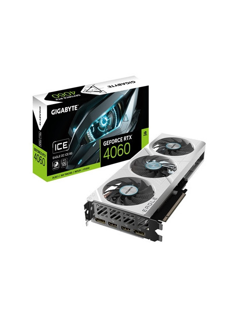 Gigabyte NVIDIA GeForce RTX 4060 EAGLE OC ICE 8G Graphics Card  8GB GDDR6  3072 CUDA Cores  2505 MHz Core Clock  Triple Fan  White  2x DisplayPorts / 2x HDMI Ports