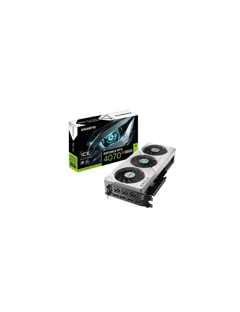 Gigabyte NVIDIA GeForce RTX 4070 Ti SUPER EAGLE OC ICE Graphics Card  16GB GDDR6X  8448 CUDA Cores  2640 MHz Core Clock  Triple Fan  White  RGB  3x DisplayPorts / 1x HDMI Port