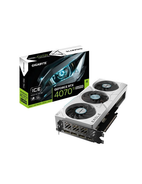 Gigabyte NVIDIA GeForce RTX 4070 Ti SUPER EAGLE OC ICE Graphics Card  16GB GDDR6X  8448 CUDA Cores  2640 MHz Core Clock  Triple Fan  White  RGB  3x DisplayPorts / 1x HDMI Port