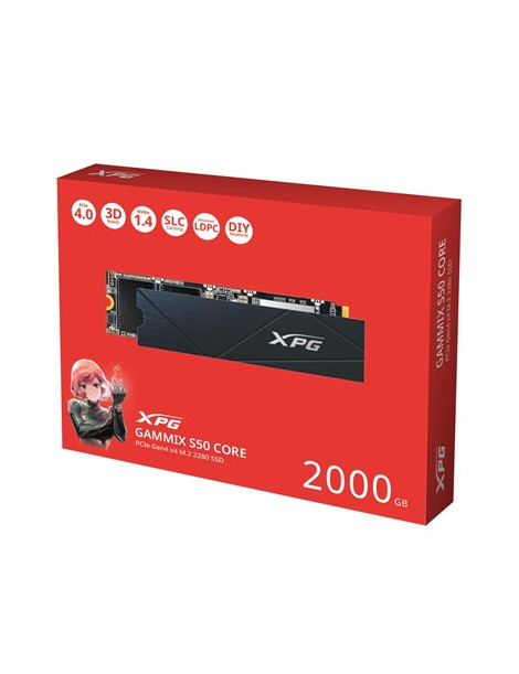 Adata GAMMIX S50 CORE (SGAMMIXS50C-2000G-CS) 2TB  2TB NVMe SSD  M.2 Interface  PCIe Gen4  2280  Read 3500MB/s  Write 2800MB/s  Heatsink  3 Year Warranty